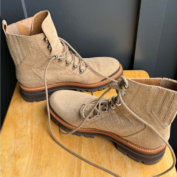 Marc Fisher Tan Crocodile-Embossed Ankle Boots - Picture 3 of 12